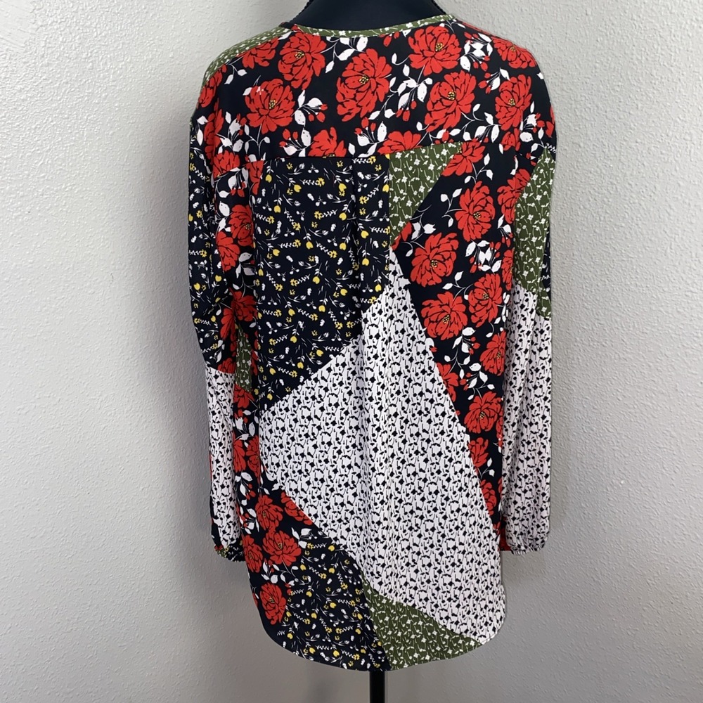 Libby Edelman Blouse‎ Women's Large Multicolor Patchwork Floral Tie Front Boho - Picture 4 of 8
